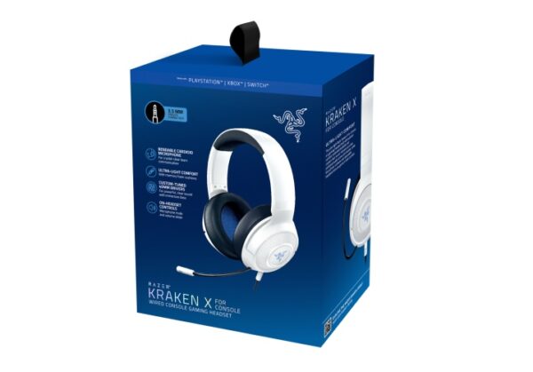 Razer RZ04-02890500-R3M1 Kraken X Console Headset Wired Head-band Gaming, White/Blue - Image 4