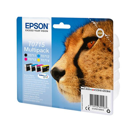 Epson T0715 Multipack - 4-balen� - 23.9 ml - �ern�, �lut�, azurov�, purpurov� - origin�ln� - inkoustov� cartridge - pro Stylus DX9400, SX115, SX210, SX215, SX218, SX415, SX515, SX610, Stylus Office BX310, BX610