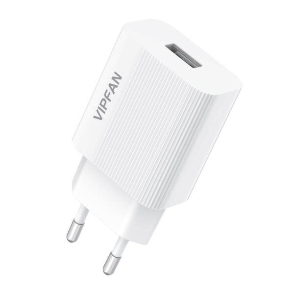 Network charger Vipfan E01, 1x USB, 2.4A + USB-C cable (white) - Image 5