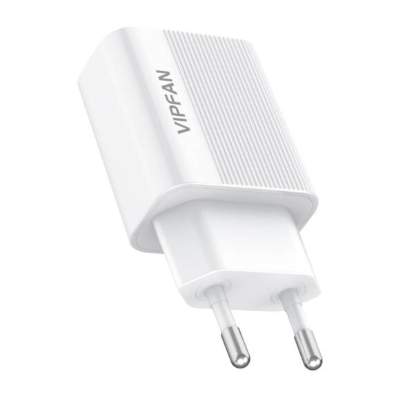 Network charger Vipfan E01, 1x USB, 2.4A + USB-C cable (white) - Image 3