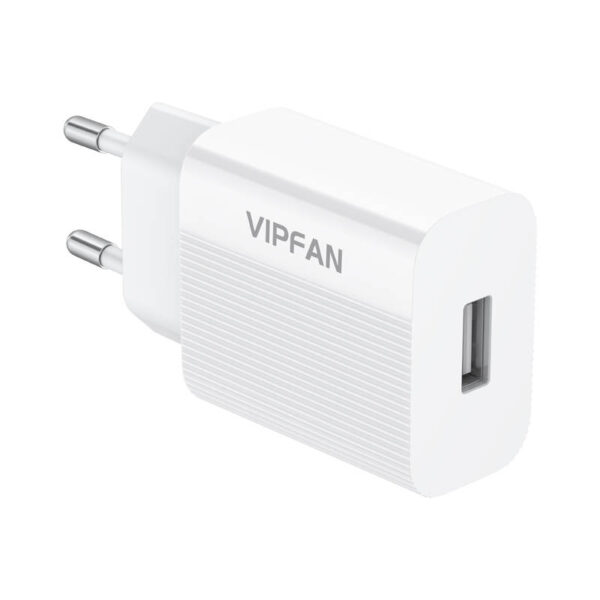 Network charger Vipfan E01, 1x USB, 2.4A + USB-C cable (white)