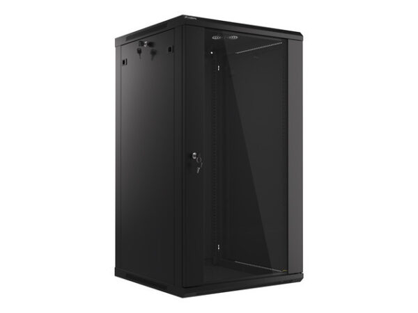 Lanberg wall-mounted installation rack cabinet 19'' 22U 600x600mm black (glass door)