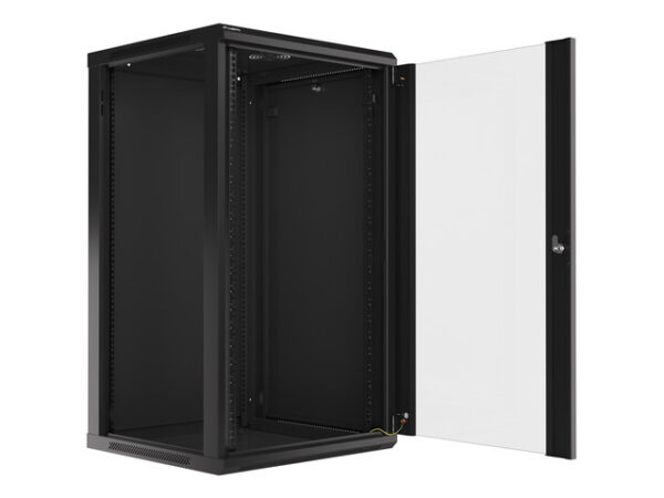 Lanberg wall-mounted installation rack cabinet 19'' 22U 600x600mm black (glass door) - Image 4