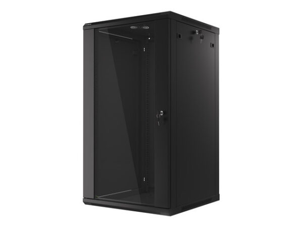 Lanberg wall-mounted installation rack cabinet 19'' 22U 600x600mm black (glass door) - Image 11