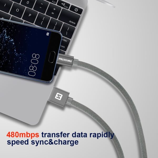 Swissten Textile Quick Charge Universal Micro USB Data and Charging Cable 0.2m - Image 3