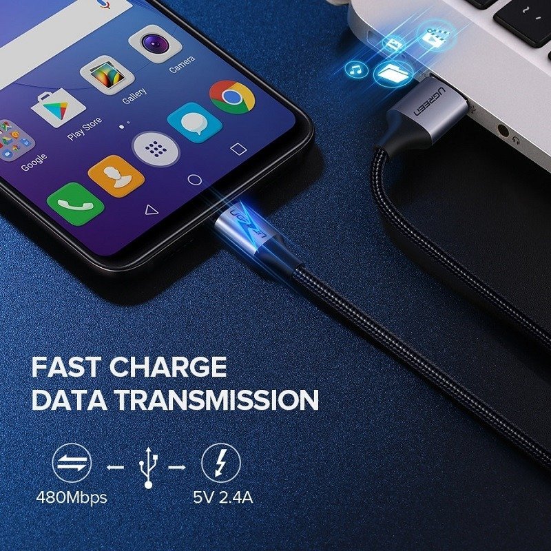 CABLU alimentare si date Ugreen, "US290", Fast Charging Data Cable pt. smartphone, USB la Micro-USB, braided, 1.5m, negru "60147" (timbru verde 0.08 lei) - 6957303861477