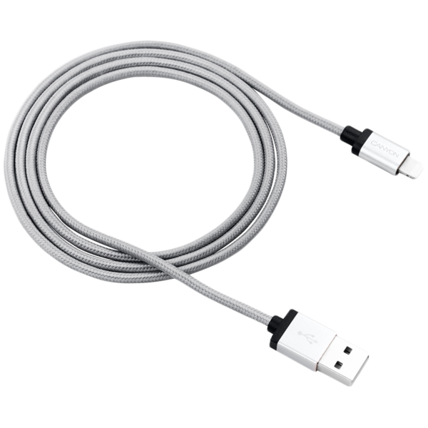 CANYON nabíjecí kabel Lightning MFI-3, opletený, Apple certifikát, délka 1m, tmavě šedý