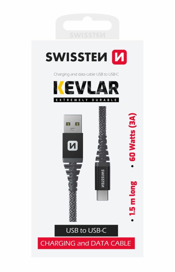 Swissten Kevlar Data Cable USB / USB-C / 1.5m / 60w - Image 4