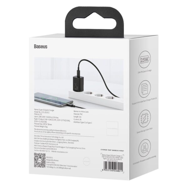 Baseus Super Si Quick Charger 1C 25W with USB-C cable for USB-C 1m (black) - Image 12