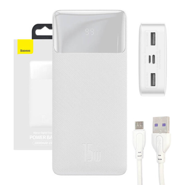 Baseus Bipow 20000 mAh, 2xUSB USB-C, 15W biały