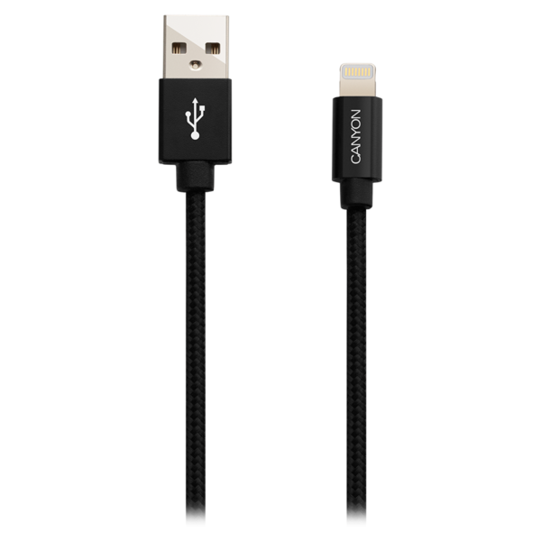 CANYON nabíjecí kabel Lightning MFI-3, opletený, Apple certifikát, délka 1m, černá