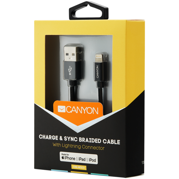 CANYON nabíjecí kabel Lightning MFI-3, opletený, Apple certifikát, délka 1m, černá - Image 4