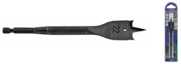 Flat wood drill 14 mm, reinforced body, 1/4 hex shank