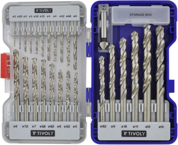 Metal drills set 2-13mm, HSS, fully ground, 25pcs + 16.5mm countersink