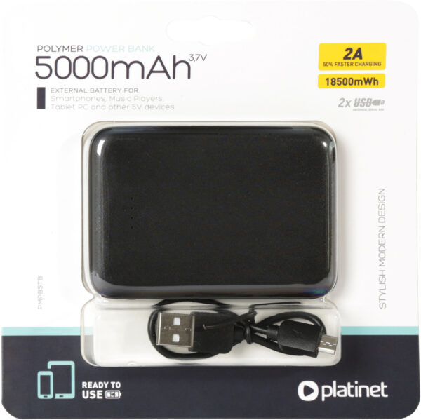 Platinet power bank 5000mAh Polymer, black (44815) - Image 3