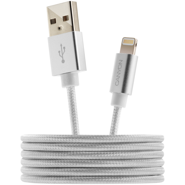 CANYON nabíjecí kabel Lightning MFI-3, opletený, Apple certifikát, délka 1m, perleťově bílá - Image 2