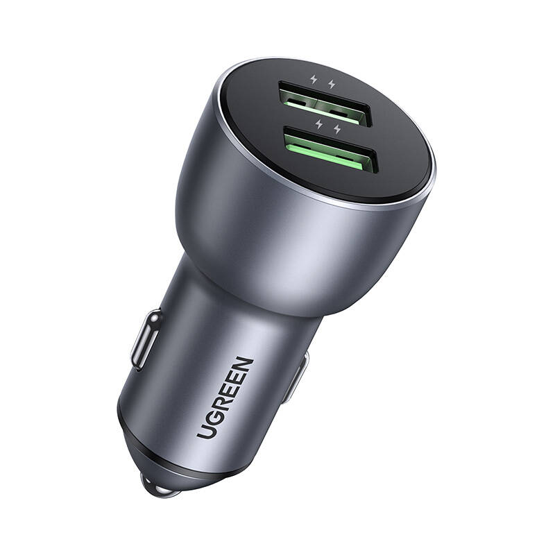 INCARCATOR auto Ugreen, "CD213" 2 x USB Output 5V/3A QC3.0, total output 36W, pt. bricheta auto, gri "10144" (timbru verde 0.8 lei) - 6957303811441 - Image 2