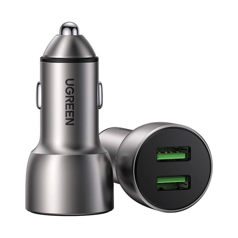 INCARCATOR auto Ugreen, "CD213" 2 x USB Output 5V/3A QC3.0, total output 36W, pt. bricheta auto, gri "10144" (timbru verde 0.8 lei) - 6957303811441