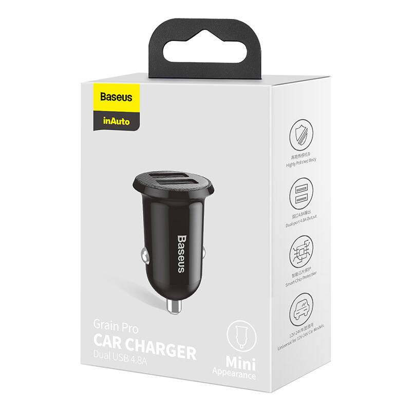 INCARCATOR auto Baseus Grain Pro, 2 x USB (USB1 Output 5V/2.4A, USB2 Output: 5V/2.4A) pt. bricheta auto, black "CCALLP-01" (timbru verde 0.18 lei) - 6953156202009 - Image 3