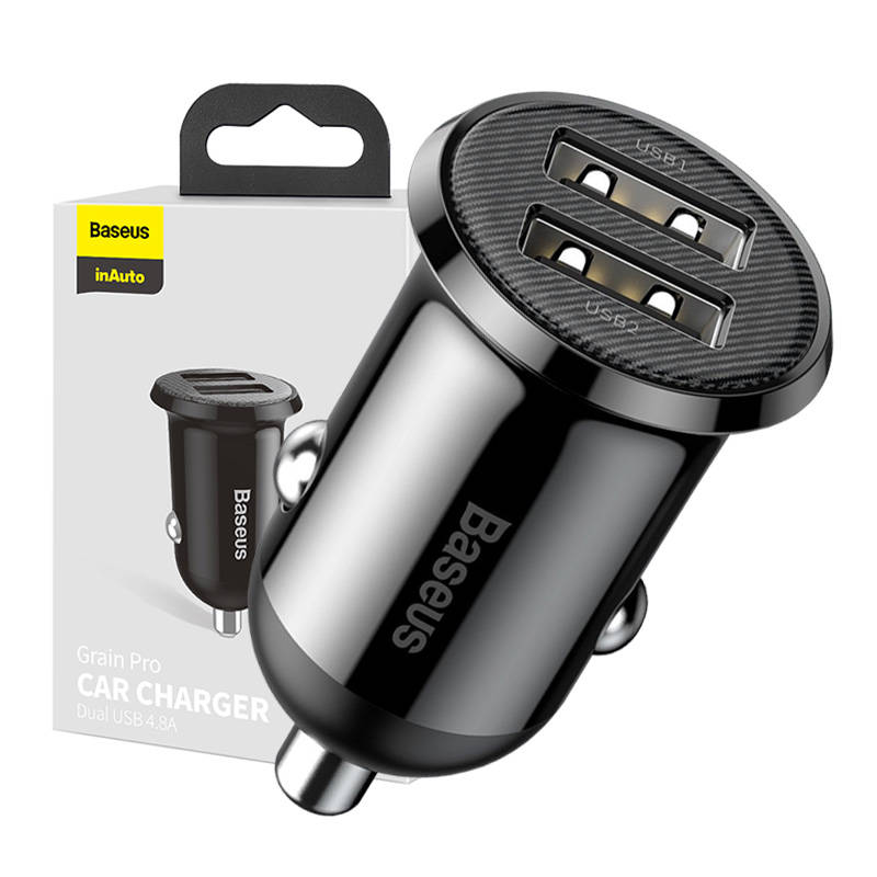 INCARCATOR auto Baseus Grain Pro, 2 x USB (USB1 Output 5V/2.4A, USB2 Output: 5V/2.4A) pt. bricheta auto, black "CCALLP-01" (timbru verde 0.18 lei) - 6953156202009