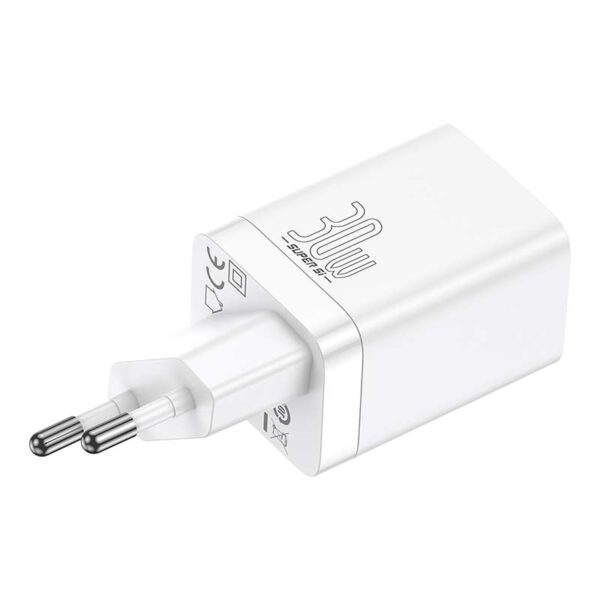 Baseus Travel Charger Super Si Pro mini Fast Charger, C+U, PD 3.0, QC 3.0 30W EU White (CCSUPP-E02) - Image 2