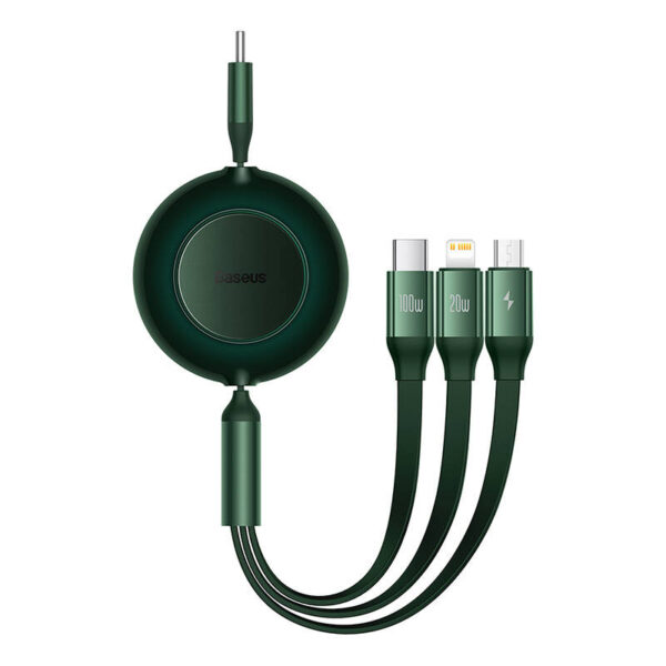 CABLU alimentare si date Baseus Bright Mirror 2 One-for-three Retractable, pt smartphone,USB la Micro-USB+Lightning + USB Type-C 100W, 1.1m, verde "CAMJ010206" (timbru verde 0.18 lei) - 6932172609160 - Image 3