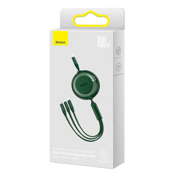 CABLU alimentare si date Baseus Bright Mirror 2 One-for-three Retractable, pt smartphone,USB la Micro-USB+Lightning + USB Type-C 100W, 1.1m, verde "CAMJ010206" (timbru verde 0.18 lei) - 6932172609160 - Image 2