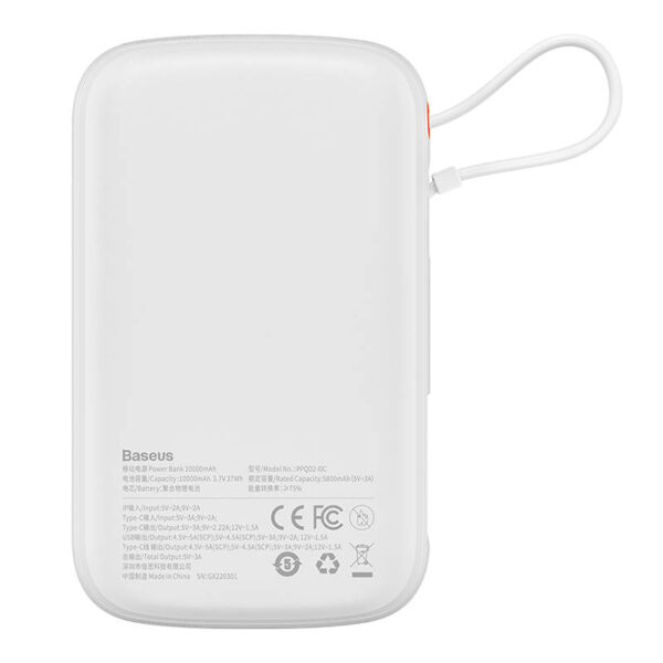 Baseus Qpow Pro z kablem USB-C USB-C USB 10000mAh 22.5W biały - Image 4