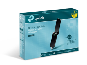 ADAPTOR RETEA TP-LINK AC1300, extern wireless 2.4 GHz | 5 GHz, USB 3.0 port, antena externa x 1, "Archer T4U" (timbru verde 0.18 lei)