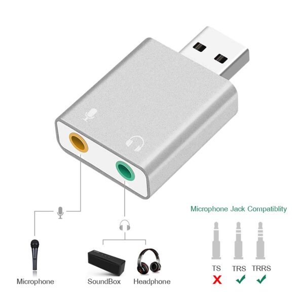 RoGer USB Audio card with microphone input / Virtual 7.1 / silver - Image 2