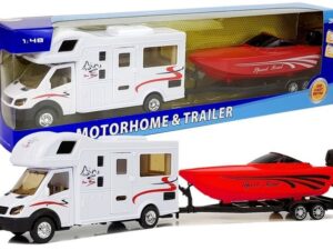 Camper with Red Motorboat and 1:48 Friction Drive