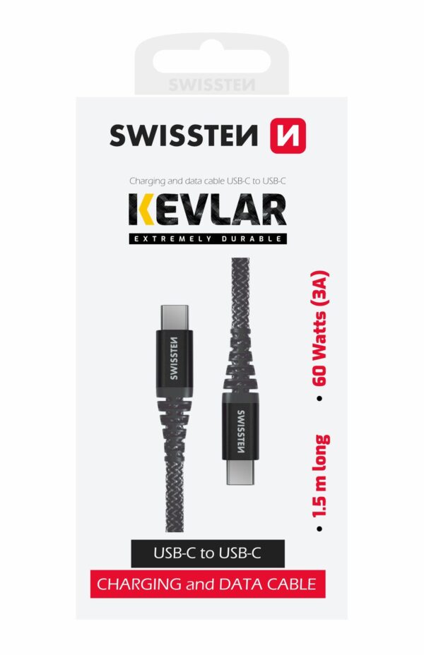 Swissten Kevlar 60W Data Cable USB-C - USB-C 1.5m - Image 2