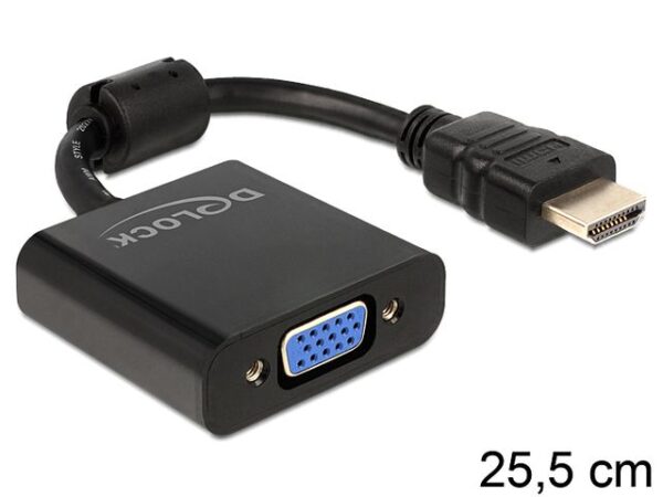 Delock - Video adapt�r - HD-15 (VGA) se zd��kami (female) do HDMI s piny (male) - 25.5 cm - �ern�