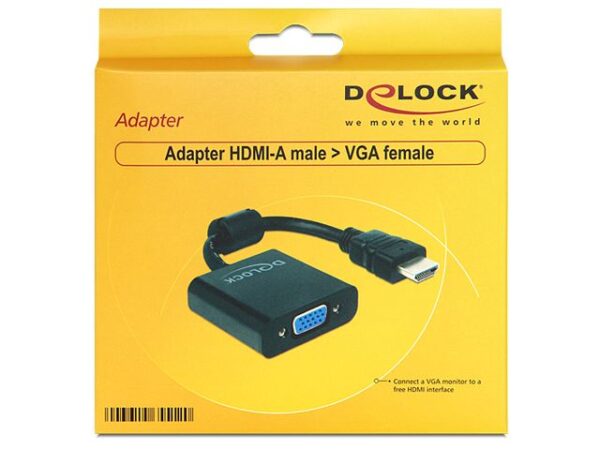 Delock - Video adapt�r - HD-15 (VGA) se zd��kami (female) do HDMI s piny (male) - 25.5 cm - �ern� - Image 2