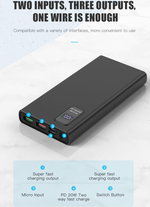 Platinet power bank 10000mAh PD QC LED, white - Image 4