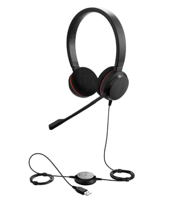 JABRA EVOLVE 20 MS Stereo USB Headband Special Edition Noise cancelling, USB connector, with mute-button and volume control on the cord, with leatherette ear cushion, Microsoft optimized