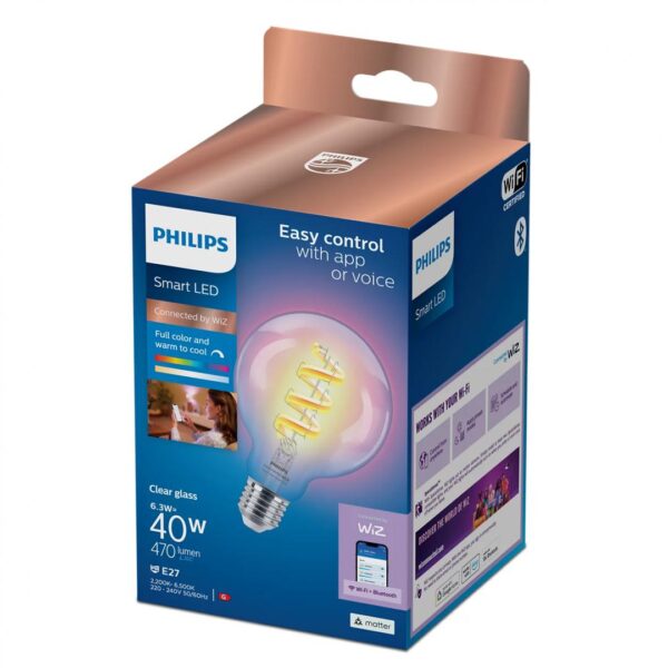 Philips Smart WiFi Filament Clear G95 RGB | E27 | 6.3 W | Full colour