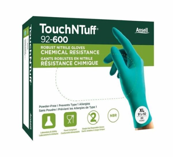 Disposable nitrile gloves Ansell TouchNTuff 92-600, 0,12mm thick, size S (6,5-7), smooth palm, green, pack of 20 pcs