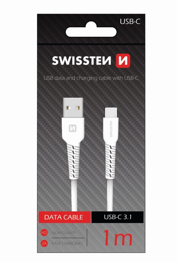 Swissten TPU nabíjecí kabel USB / USB-C 1,0 M BÍLÝ - Image 2