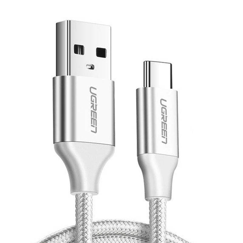 CABLU alimentare si date Ugreen, "US288", Fast Charging Data Cable pt. smartphone, USB la USB Type-C 3A, nickel plating, braided, 2m, alb "60133" (timbru verde 0.08 lei) - 6957303861330