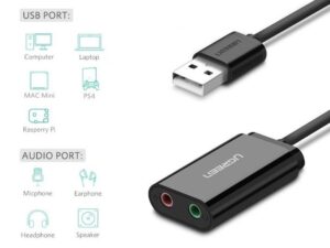 PLACA de SUNET Ugreen, "US205" extern, interfata USB 2.0, conectori 2 x jack 3.5 mm, negru "30724" (include timbru verde 0.18 lei) - 6957303837243