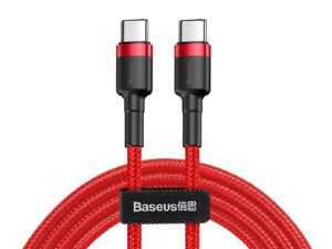 CABLU alimentare si date Baseus Cafule, Fast Charging Data Cable pt. smartphone, USB Type-C la USB Type-C 3A / 60W, braided, 2m, rosu "CATKLF-H09" (timbru verde 0.08 lei) - 6953156285224