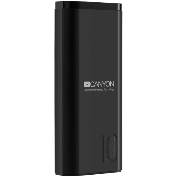 CANYON powerbanka PB-103, 10000mAh Li-poly, Input 5V/2A, Output 5V/2.1A, Smart IC, USB kabel 0.25m, černá