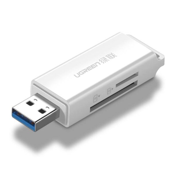 CARD READER extern Ugreen, "CM104" interfata USB 3.0, citeste/scrie: SD, microSD viteza pana la 480Mbps,  suporta carduri maxim 2 TB, plastic, alb "40753" (timbru verde 0.03 lei) - 6957303847532