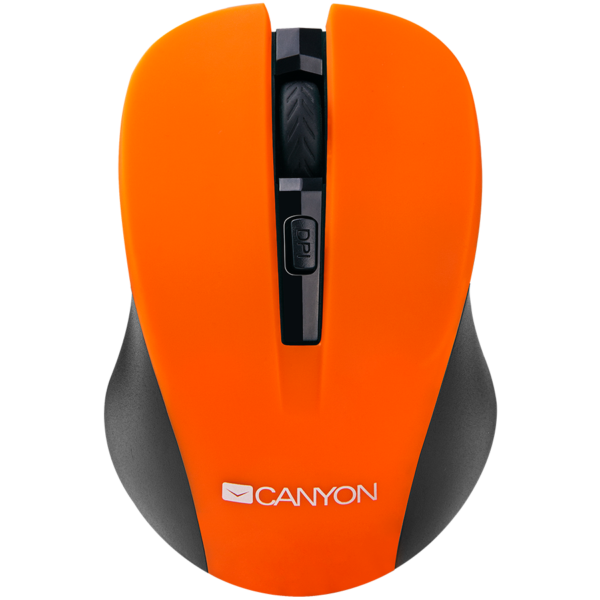 CANYON myš optická bezdrátová CMSW1, nastavitelné rozlišení 800/1000/1200 dpi, 4 tl, USB nano reciever, oranžová