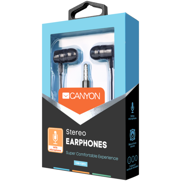 CANYON headphones EP-3 Mic 1.2m Dark Grey - Image 3