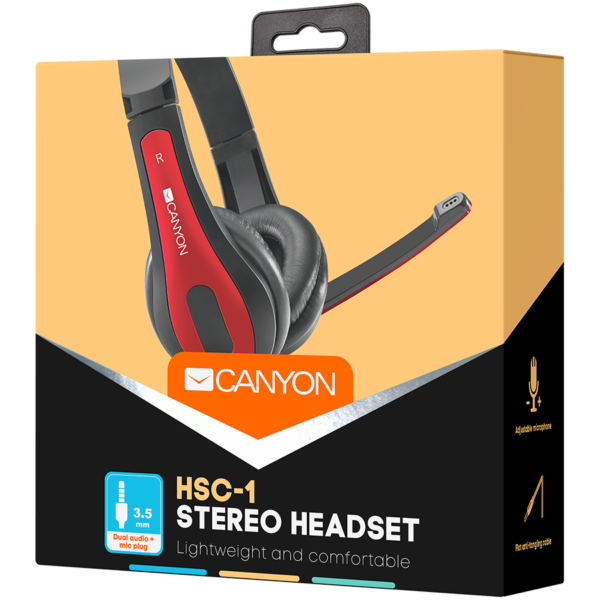 CANYON PC headset HSC-1 PC Mic Flat 2m Black Red - Image 6