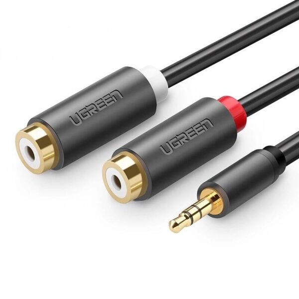 UGREEN AV109 Przewód męski 3,5mm Jack do 2x żeński RCA (Cinch) 0.25m (czarny)