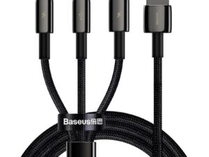 CABLU alimentare si date Baseus Tungsten Gold One-for-three, Fast Charging Data Cable pt.smartphone,USB la Micro-USB+Lightning+USB Type-C 3.5A,braided,1.5 m,negru "CAMLTWJ-01" (timbru verde 0.18 lei) - 6953156204973