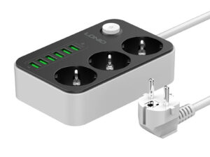 Power strip with 3 AC sockets, 6x USB, LDNIO SE3631, 1.6m (black)